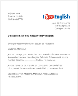 la lettre pour résilier un abonnement i love english